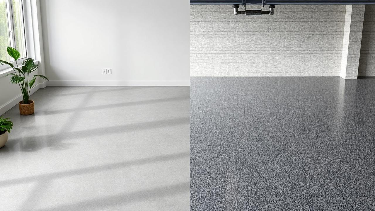 Naast elkaar liggende stalen van een grijze PU-gietvloer en een epoxy garagevloer